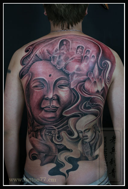 满背观音佛纹身