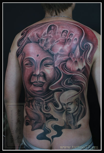 满背观音佛纹身