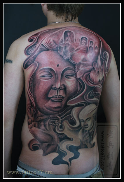 满背观音佛纹身