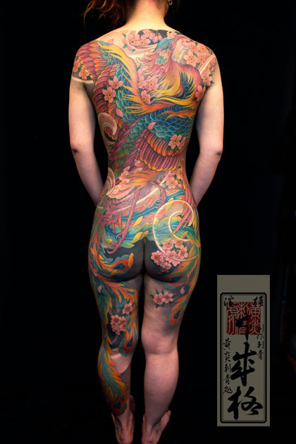 日本纹身师黄炎作品:日本<em>美女</em>满背<em>凤凰</em>纹身图