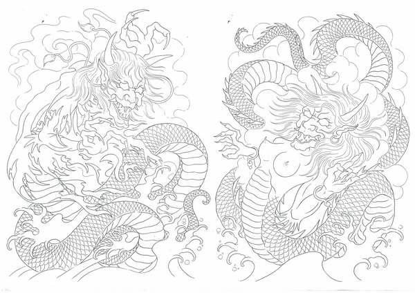 日式伯鬼传统纹身图片线稿割线图_武汉纹身