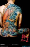 湖北武汉专业纹身店：满背彩色蜥蜴纹身图案图片