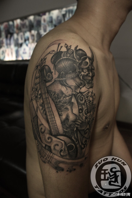 纹身小臂线条关公内容图片分享