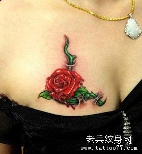 女人都爱的玫瑰花纹身图案