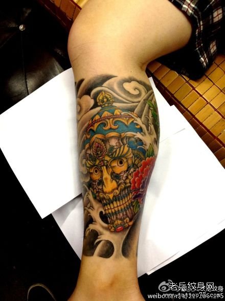 彩色嘎巴拉蛇纹身手稿图案