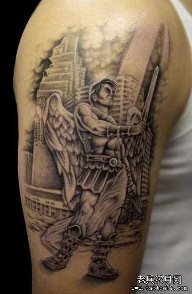 胳膊战士天使纹身图案