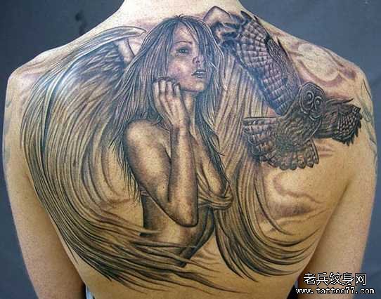 后背女天使纹身图案