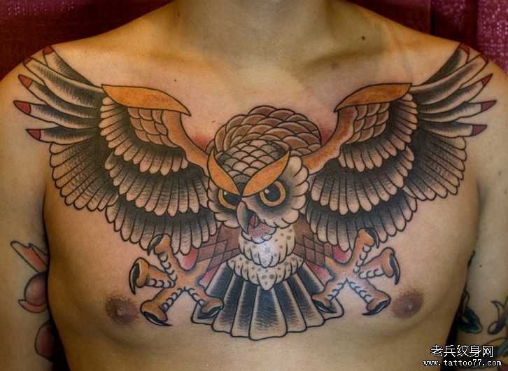 胸部猫头鹰纹身图案