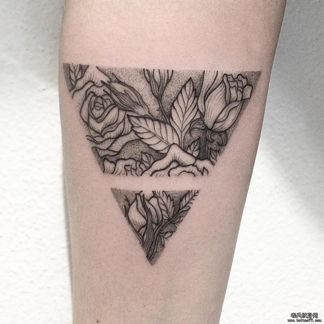 欧美，几何，玫瑰纹身图案