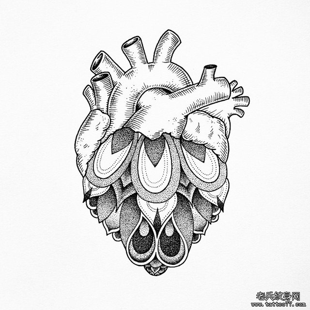 心脏，点刺纹身图案