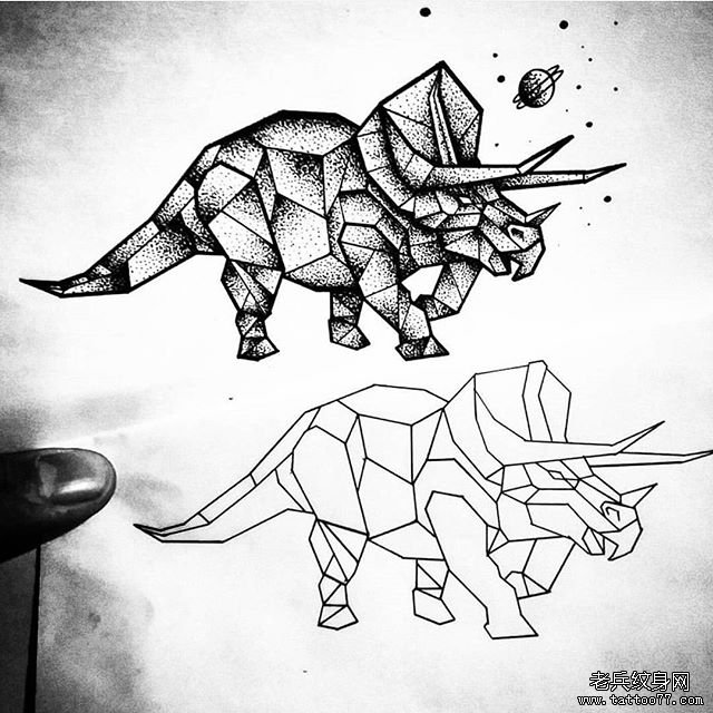 小清新几何恐龙点刺动物纹身图案