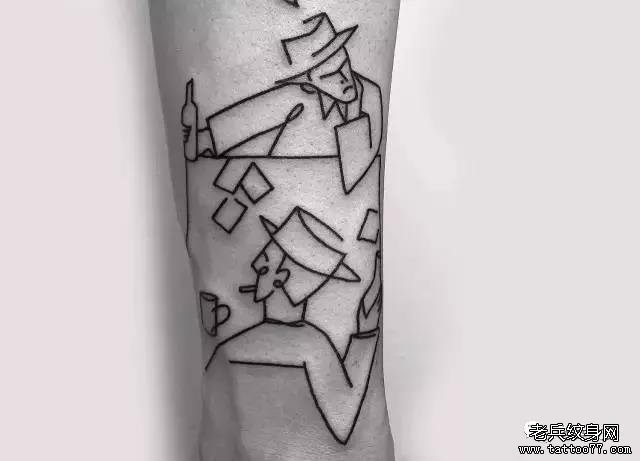 手臂简约线条纹身图案