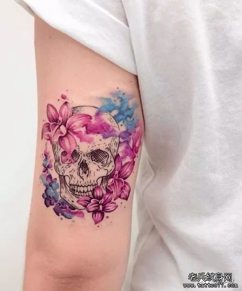 纹身素材第429期——骷髅与花