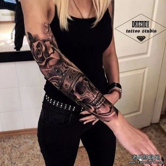 纹身素材第429期——骷髅与花