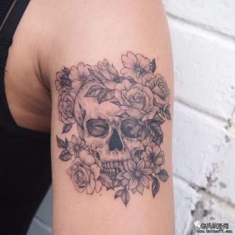 纹身素材第429期——骷髅与花