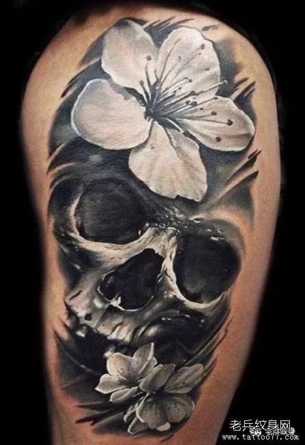 纹身素材第429期——骷髅与花