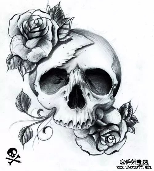 纹身素材第429期——骷髅与花