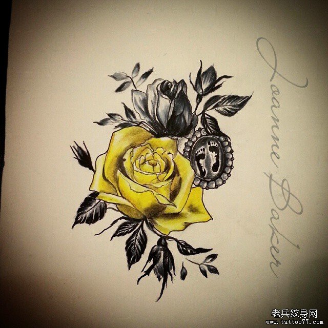 色彩玫瑰手稿纹身图案