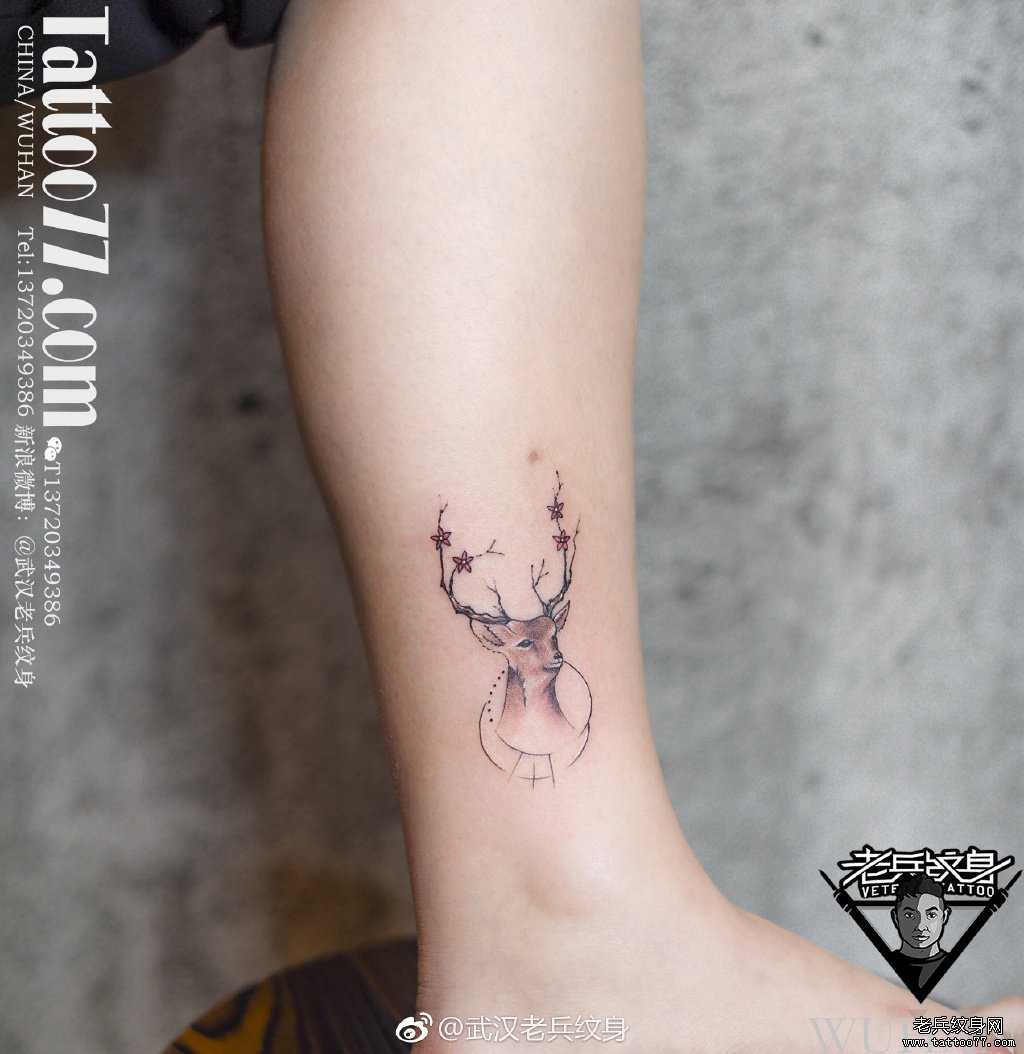 小臂非常讨喜的几何图形麋鹿纹身图案-上海纹彩刺青