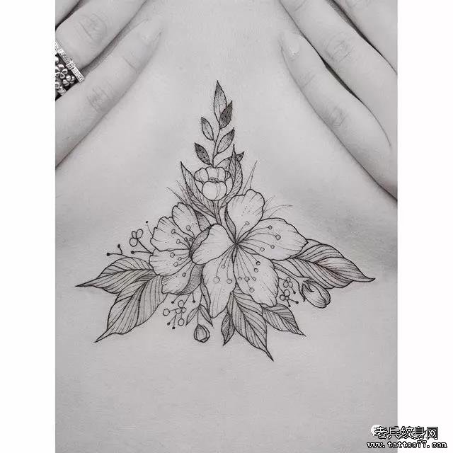 纹身素材第519期——黑灰线条花朵