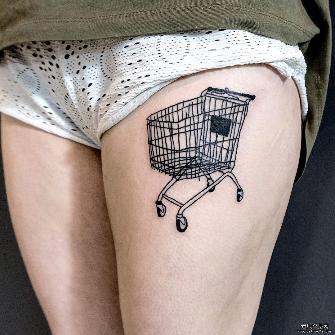 大腿线条购物车纹身图案