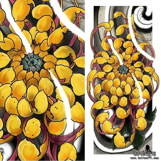 手臂传统菊花纹身图案