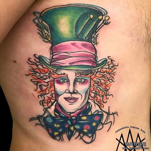 彩色小丑疯帽子纹身图案