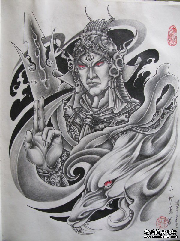 武汉满背纹身图案大全之二郎神纹身图案