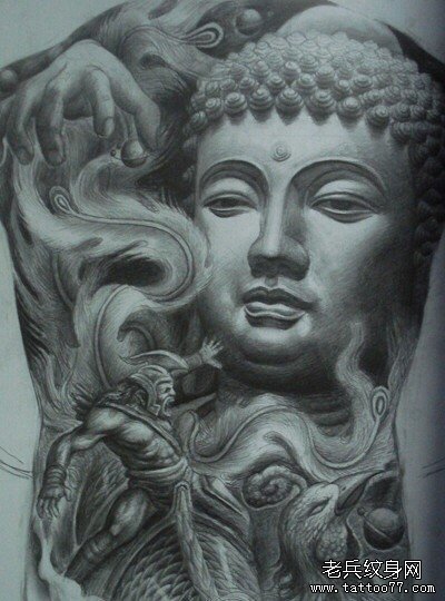 满背佛祖大战纹身图案