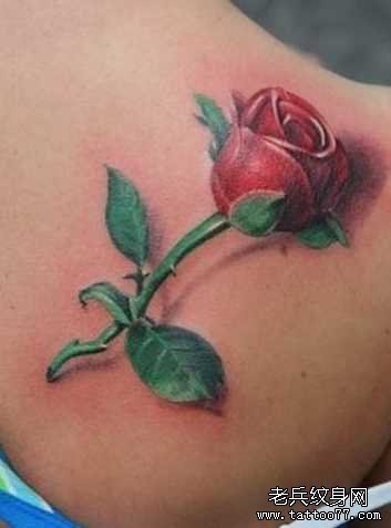 后背玫瑰纹身图案