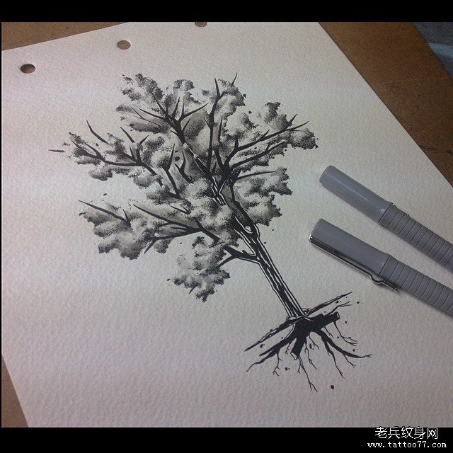 大树纹身手稿图片