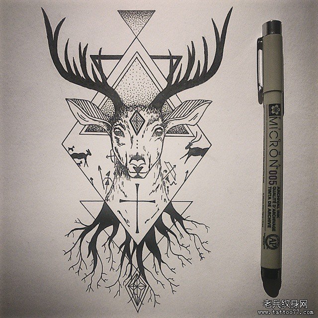 几何鹿纹身图案