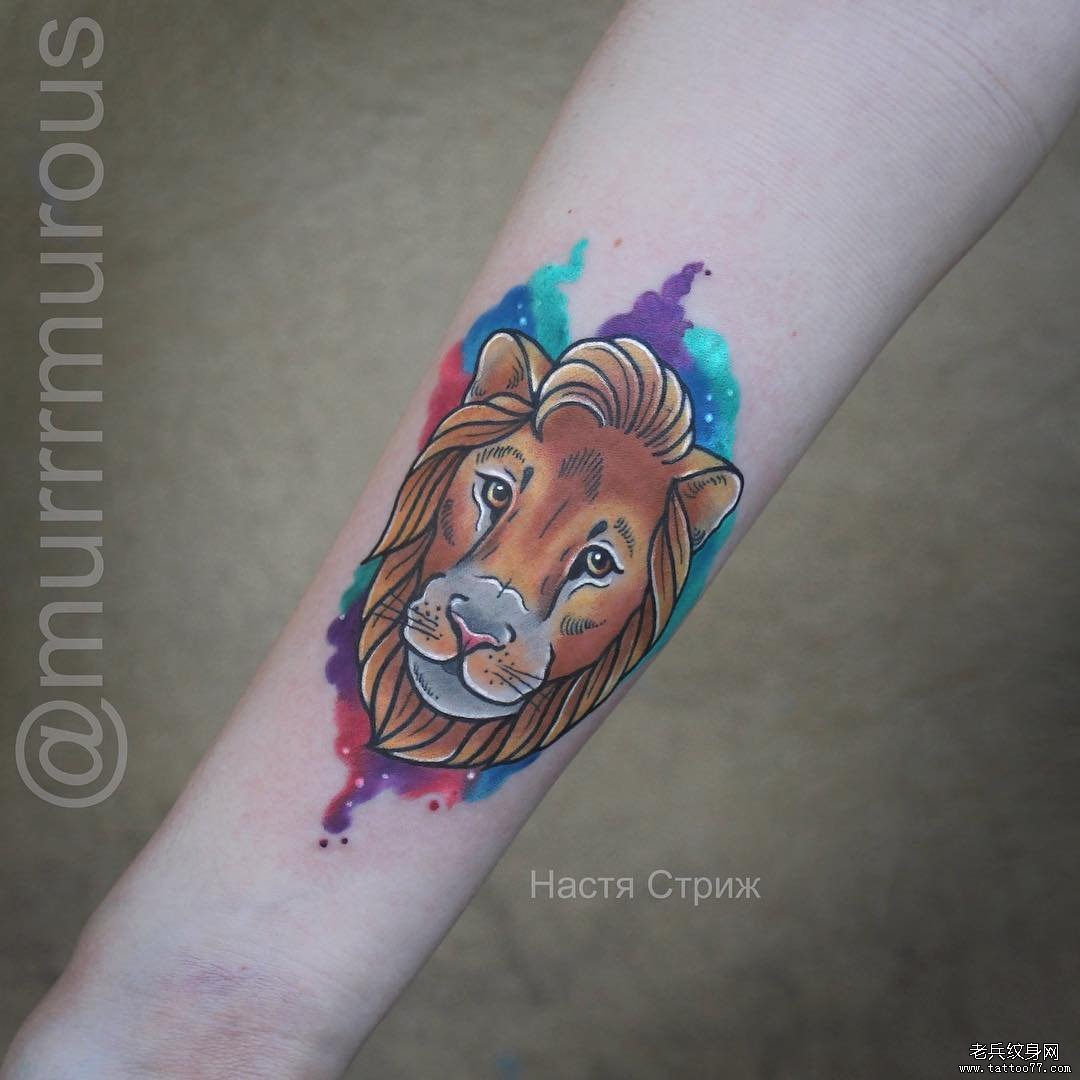 大臂梵花狮子纹身图案 - 沈阳纹彩刺青
