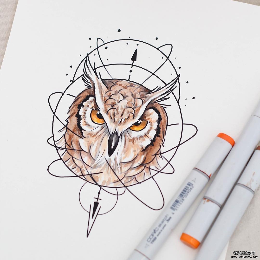 猫头鹰纹身手稿图片