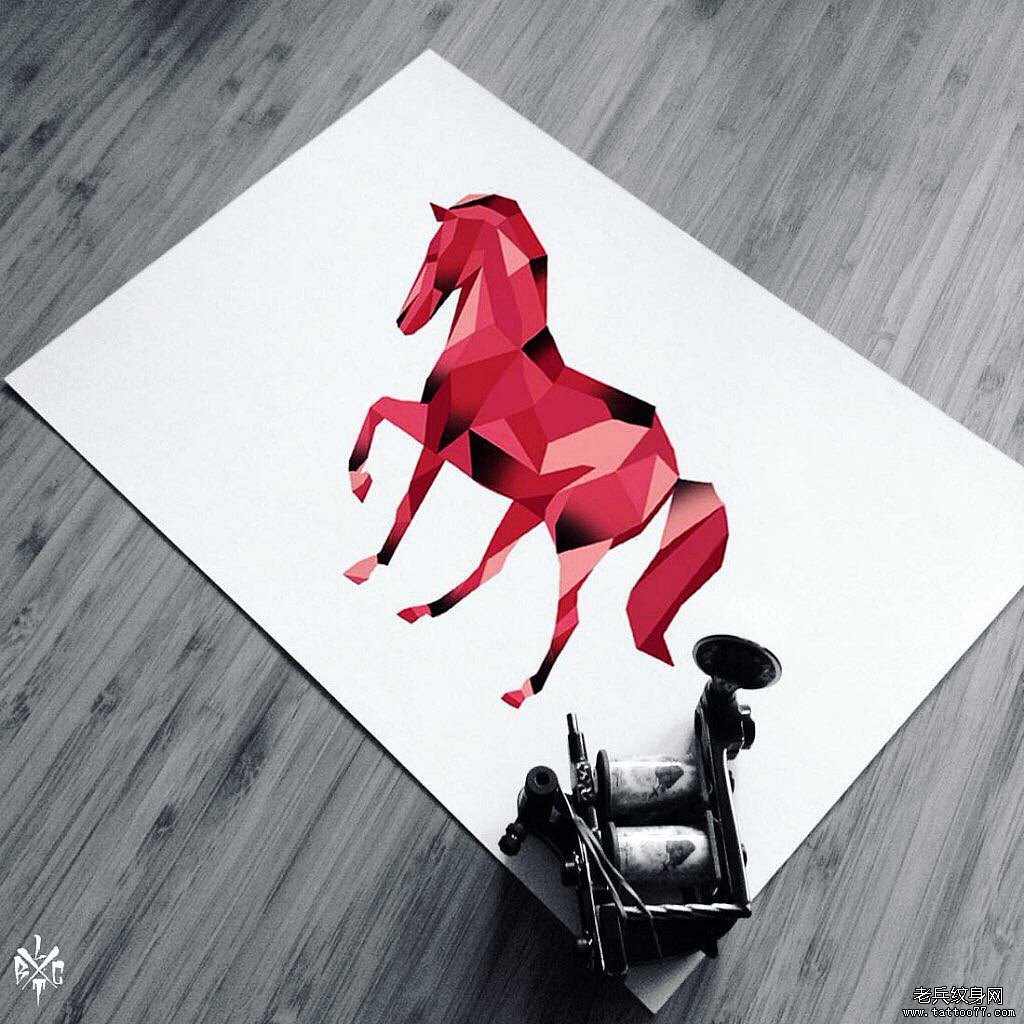 色彩马纹身手稿图案