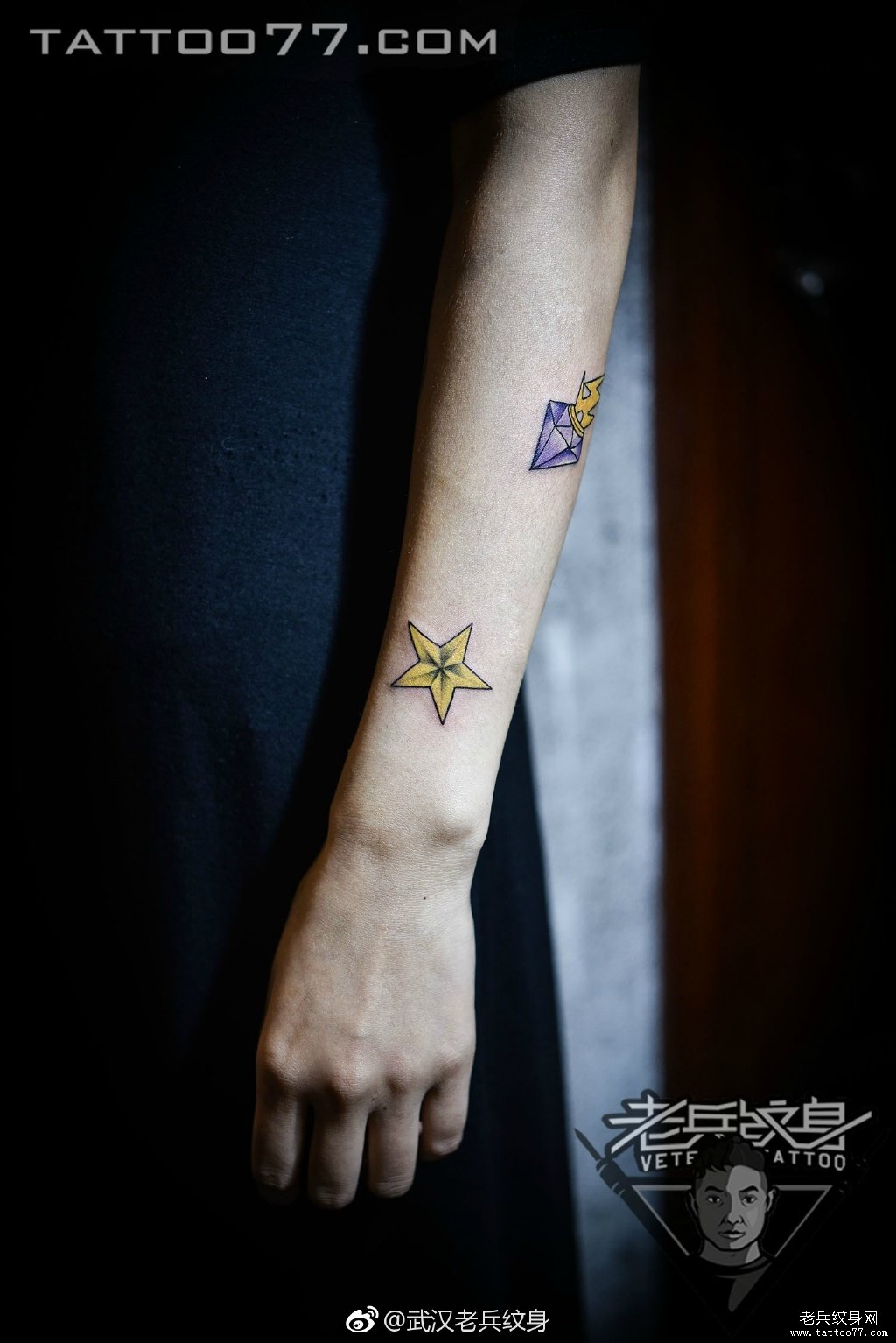 五角星纹身图案男手臂图片