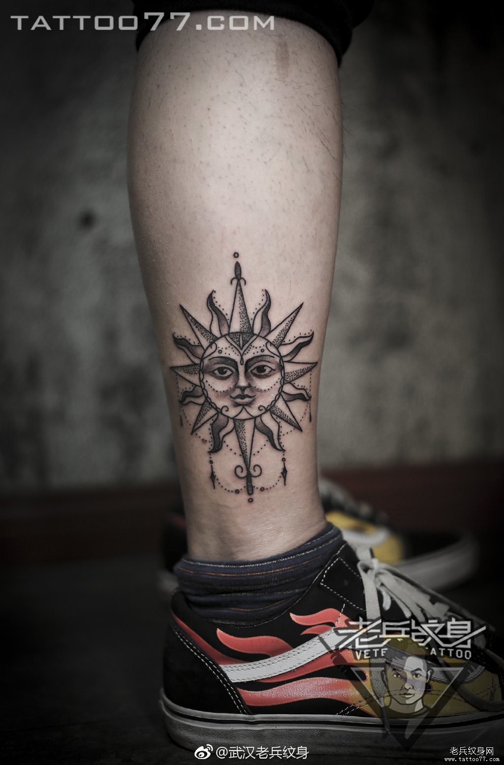 太阳纹身的禁忌 腿部图片