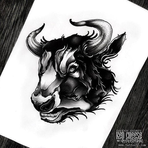 牛头纹身线条图片