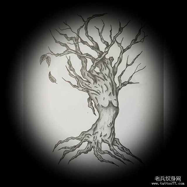 黑灰树纹身图案