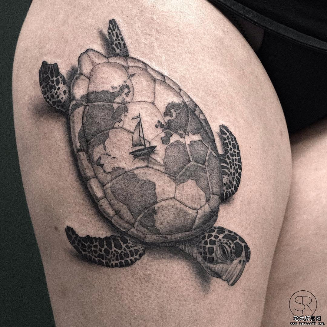 搞化工品的詹先生大腿龟仙人纹身图案 - 广州纹彩刺青