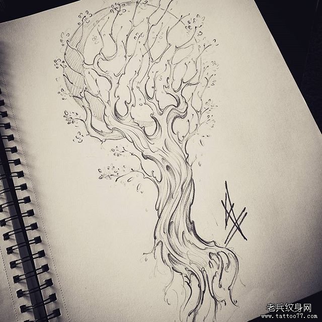 大树纹身图案手稿图片