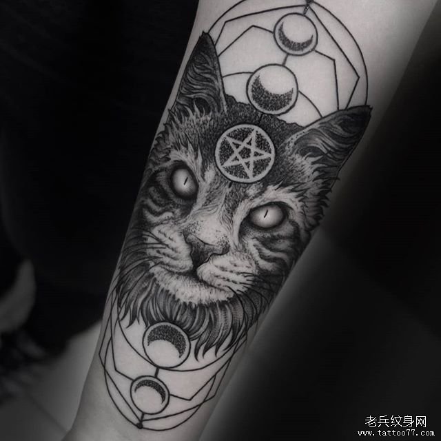 点刺几何猫咪纹身图案