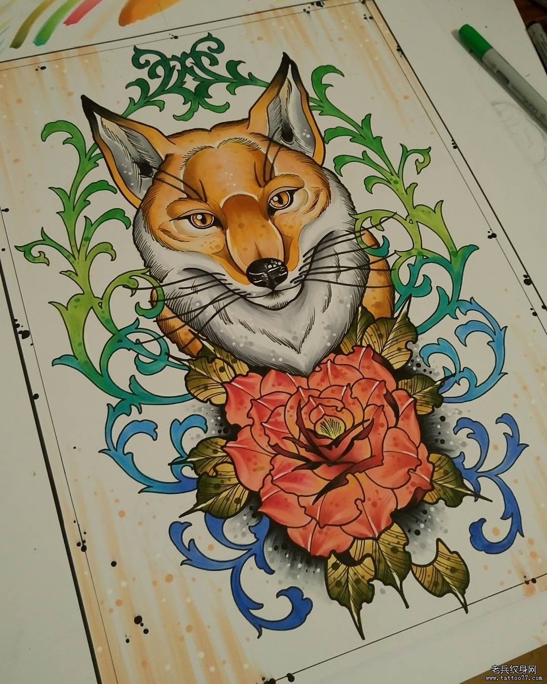 狐狸纹身图案,九尾狐狸纹身图片,九尾狐手稿作品,最好的狐狸纹身刺青