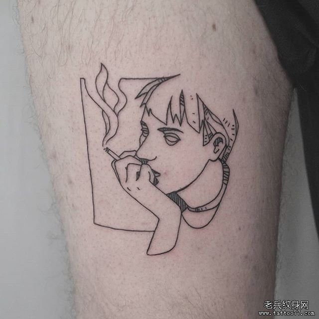 大腿线条男孩纹身图案